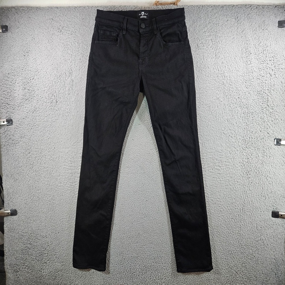 7 For All Mankind Luxe Sport Black Slim Straight Jeans Women 29x32 High Rise